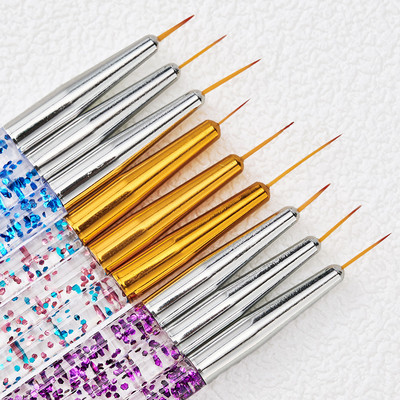 3Pcs Акрилни френски райета Nail Art Liner Brush Set Nail Ultra-thin Line Drawing Pen Маникюр 3D Идея Рисуване Четки за нокти Инструмент