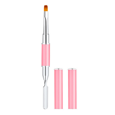 1 buc Perie acrilice pentru oja cu cap dublu Vârf plat și spatulă cu gel din oțel inoxidabil Instrument profesional pentru aplicarea gelului, perie în 3 culori