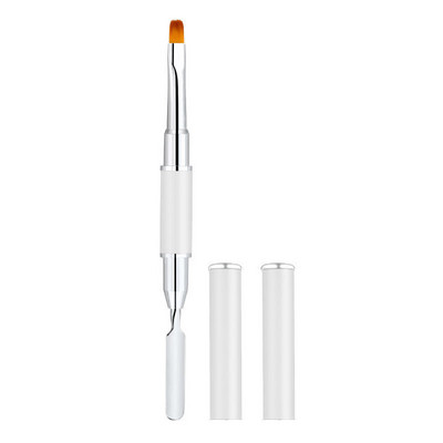 1 buc Perie acrilice pentru oja cu cap dublu Vârf plat și spatulă cu gel din oțel inoxidabil Instrument profesional pentru aplicarea gelului, perie în 3 culori