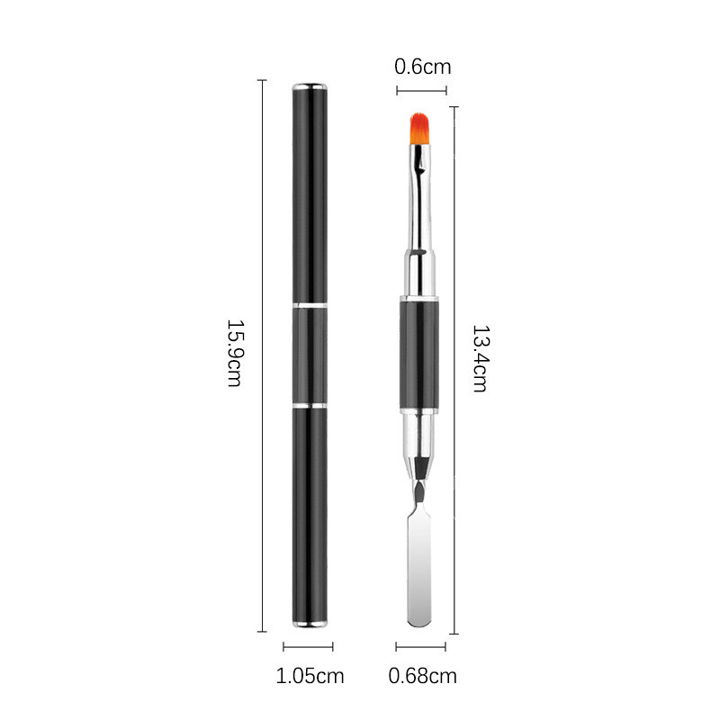 1 buc Perie acrilice pentru oja cu cap dublu Vârf plat și spatulă cu gel din oțel inoxidabil Instrument profesional pentru aplicarea gelului, perie în 3 culori