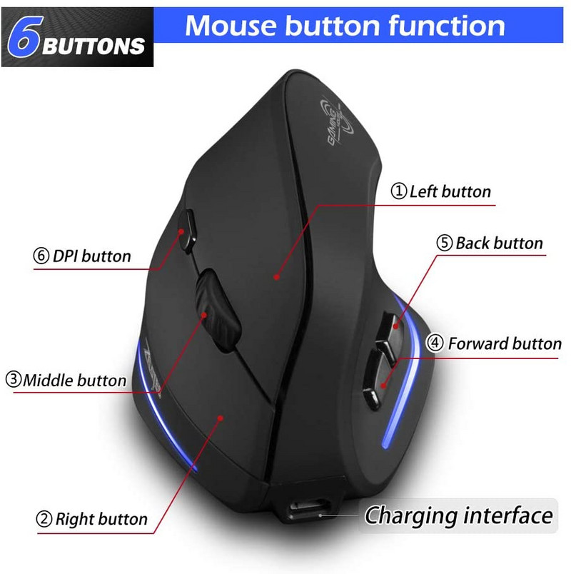 Prijunkite 3 kompiuterius vertikalios belaidės pelės žaidimas Ergonominė pelė RGB optinė Bluetooth jungtis USB pelės, skirtos Windows Mac 2400