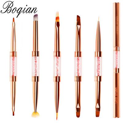 BQAN Rose Gold Двойна глава Чертеж Четка за нокти Liner Brush Painting Pen Gel Brush Crystal Nail Art Brush Маникюр