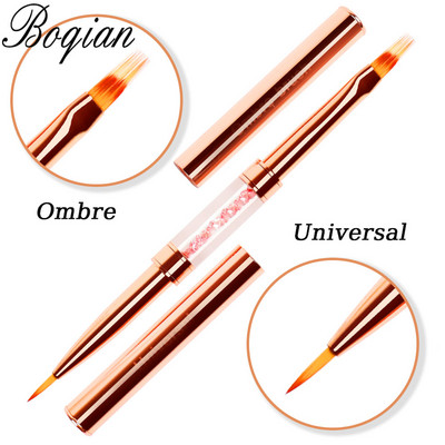 BQAN Rose Gold Dvigubos galvutės piešimo nagų šepetėlis Liner Brush Piešimo rašiklis Gel Brush Crystal Nail Art Brush Manikiūras
