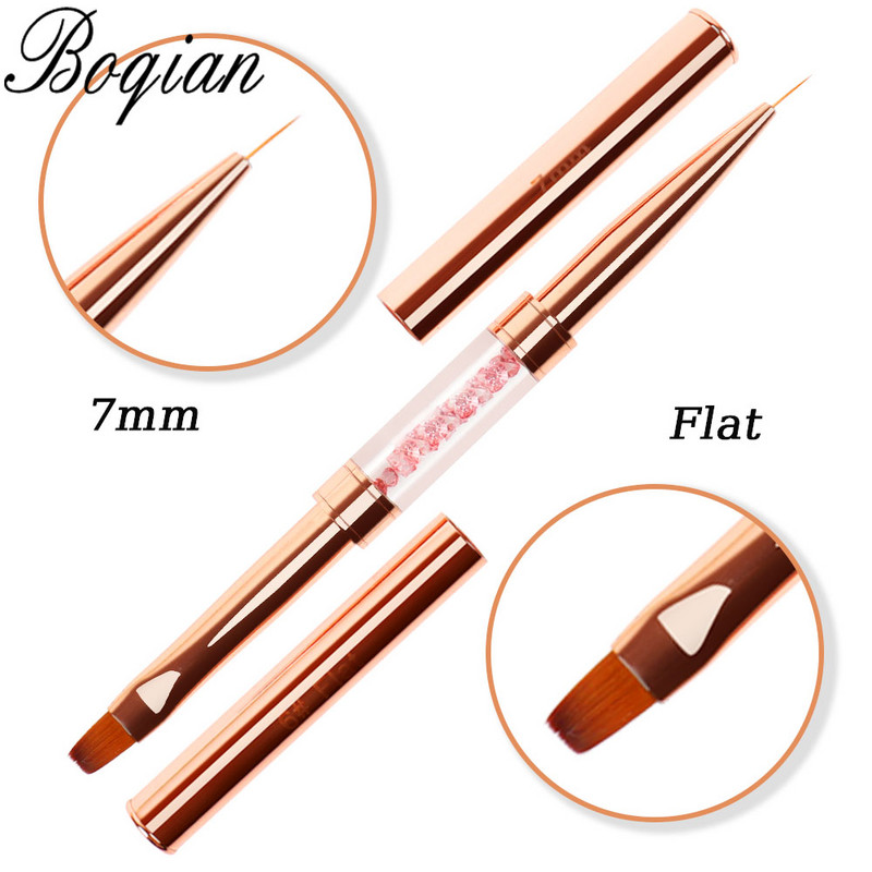 BQAN Rose Gold Dvigubos galvutės piešimo nagų šepetėlis Liner Brush Piešimo rašiklis Gel Brush Crystal Nail Art Brush Manikiūras