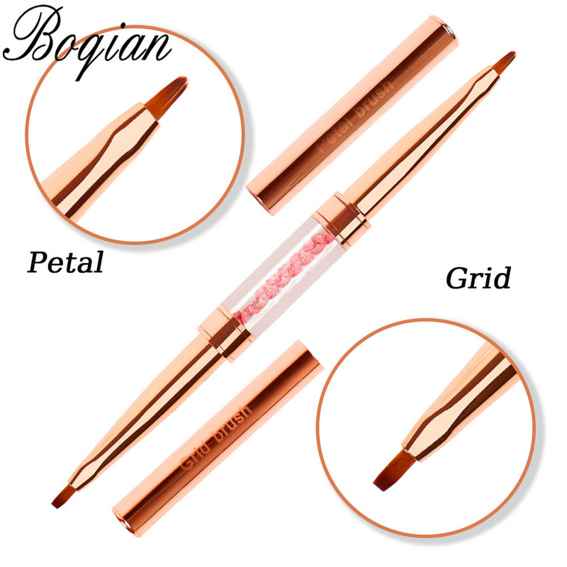 BQAN Rose Gold Dvigubos galvutės piešimo nagų šepetėlis Liner Brush Piešimo rašiklis Gel Brush Crystal Nail Art Brush Manikiūras