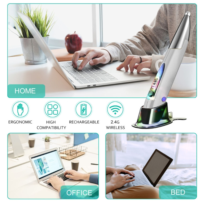 Mouse fără fir USB reîncărcabil cu mâna dreaptă și stângă 1200 DPI 2.4G cu adaptor micro USB tip C Funcție stilou tactil pentru computer laptop