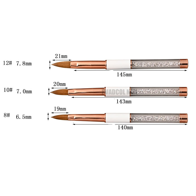 100% grynas Kolinsky akrilinis ovalus nagų šepetėlis skystos pudros nagų dailės šepetėlis Pasirinkite dydį