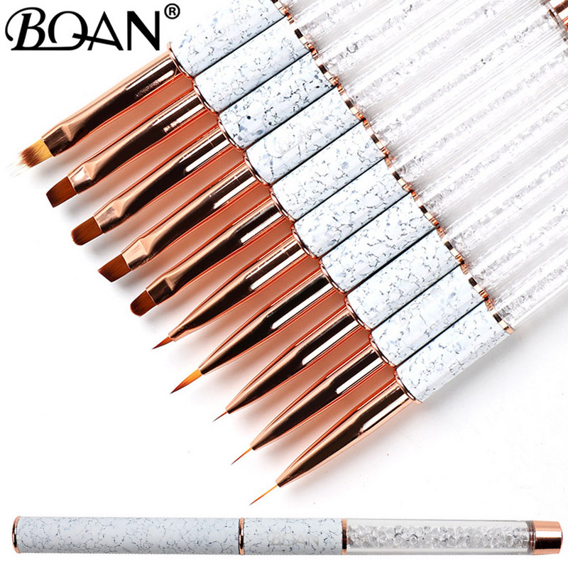 BQAN marmurinio rožinio aukso nagų dailės šepetėlis deimantinis gradiento nagų šepetėlis, dažymo linijos teptukai krištolo akrilo plonas įdėklas piešimo rašiklis