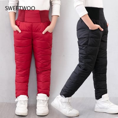 Casual Girl Boy Winter Pants Cotton Padded Thick Warm Trousers Waterproof Ski Pants 10 Years Elastic High Waisted Baby Kid Pant
