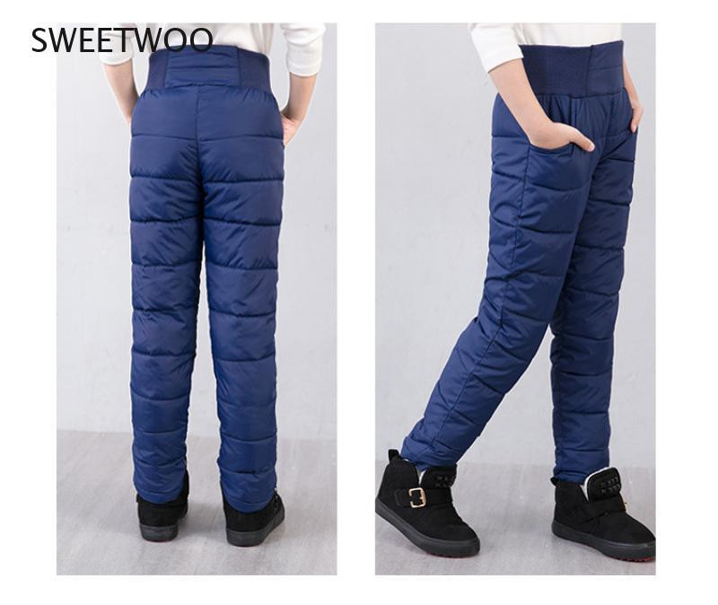 Laisvalaikio mergaičių berniuko žieminės kelnės medvilninės paminkštintos storos šiltos kelnės vandeniui atsparios slidinėjimo kelnės 10 metų elastingos vaikiškos kelnės aukštu liemeniu