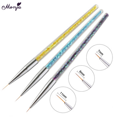 Monja 3 τμχ/Σετ 7/9/11mm Nail Art Ακρυλικό γαλλικό πινέλο ζωγραφικής Flower Design Stripes Lines Liner DIY Σχέδιο στυλό Εργαλεία μανικιούρ