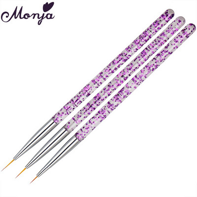 Monja 3db/Szett 7/9/11mm Nail Art akril francia festőecset Virág Design Csíkok Vonalak Bélés Barkács Rajztoll Manikűr eszközök
