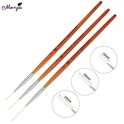 Monja 3db/Szett 7/9/11mm Nail Art akril francia festőecset Virág Design Csíkok Vonalak Bélés Barkács Rajztoll Manikűr eszközök