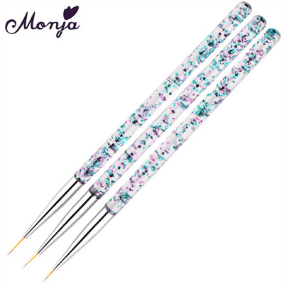 Monja 3db/Szett 7/9/11mm Nail Art akril francia festőecset Virág Design Csíkok Vonalak Bélés Barkács Rajztoll Manikűr eszközök