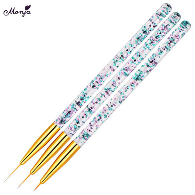 Monja 3db/Szett 7/9/11mm Nail Art akril francia festőecset Virág Design Csíkok Vonalak Bélés Barkács Rajztoll Manikűr eszközök