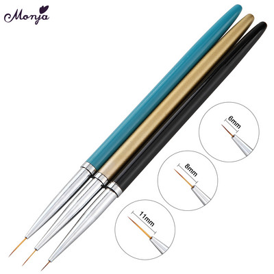 Monja 3db/Szett 7/9/11mm Nail Art akril francia festőecset Virág Design Csíkok Vonalak Bélés Barkács Rajztoll Manikűr eszközök