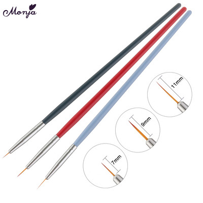 Monja 3db/Szett 7/9/11mm Nail Art akril francia festőecset Virág Design Csíkok Vonalak Bélés Barkács Rajztoll Manikűr eszközök