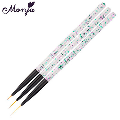 Monja 3db/Szett 7/9/11mm Nail Art akril francia festőecset Virág Design Csíkok Vonalak Bélés Barkács Rajztoll Manikűr eszközök
