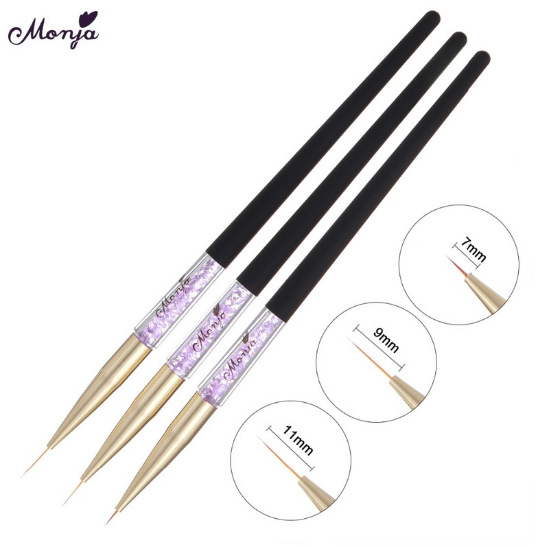 Monja 3db/Szett 7/9/11mm Nail Art akril francia festőecset Virág Design Csíkok Vonalak Bélés Barkács Rajztoll Manikűr eszközök