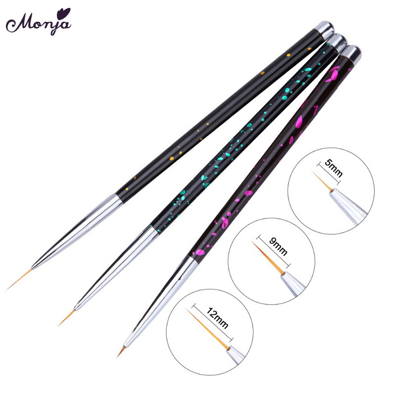 Monja 3db/Szett 7/9/11mm Nail Art akril francia festőecset Virág Design Csíkok Vonalak Bélés Barkács Rajztoll Manikűr eszközök