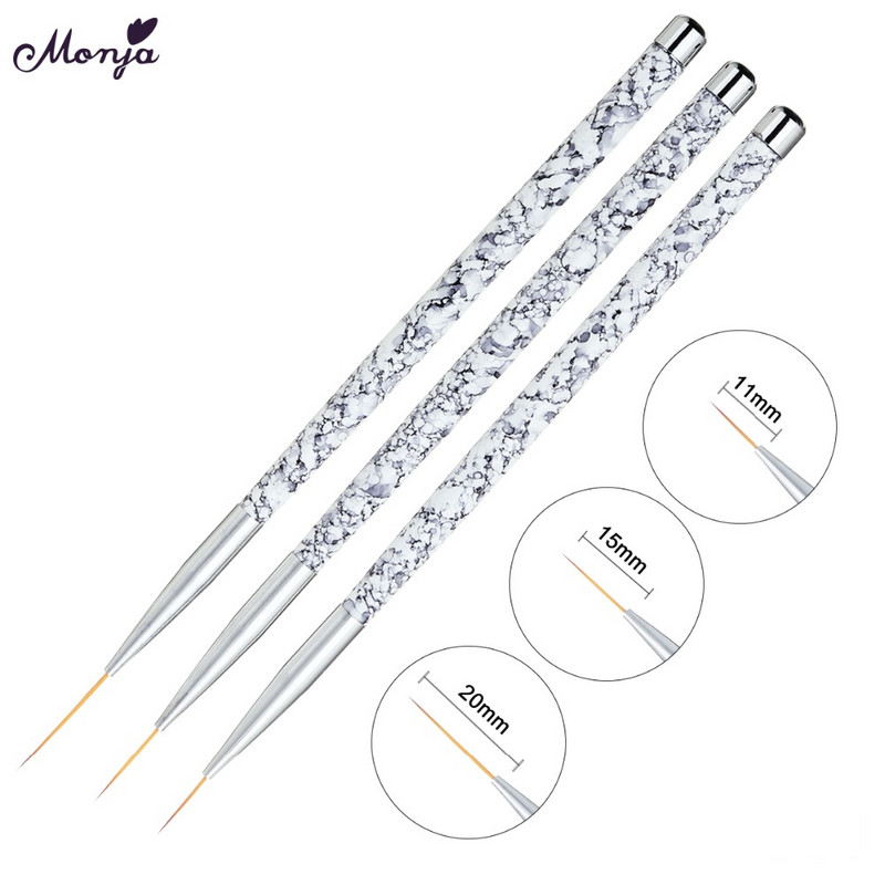 Monja 3db/Szett 7/9/11mm Nail Art akril francia festőecset Virág Design Csíkok Vonalak Bélés Barkács Rajztoll Manikűr eszközök