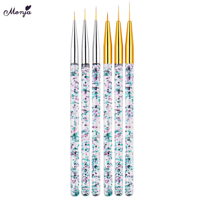Monja 3db/Szett 7/9/11mm Nail Art akril francia festőecset Virág Design Csíkok Vonalak Bélés Barkács Rajztoll Manikűr eszközök