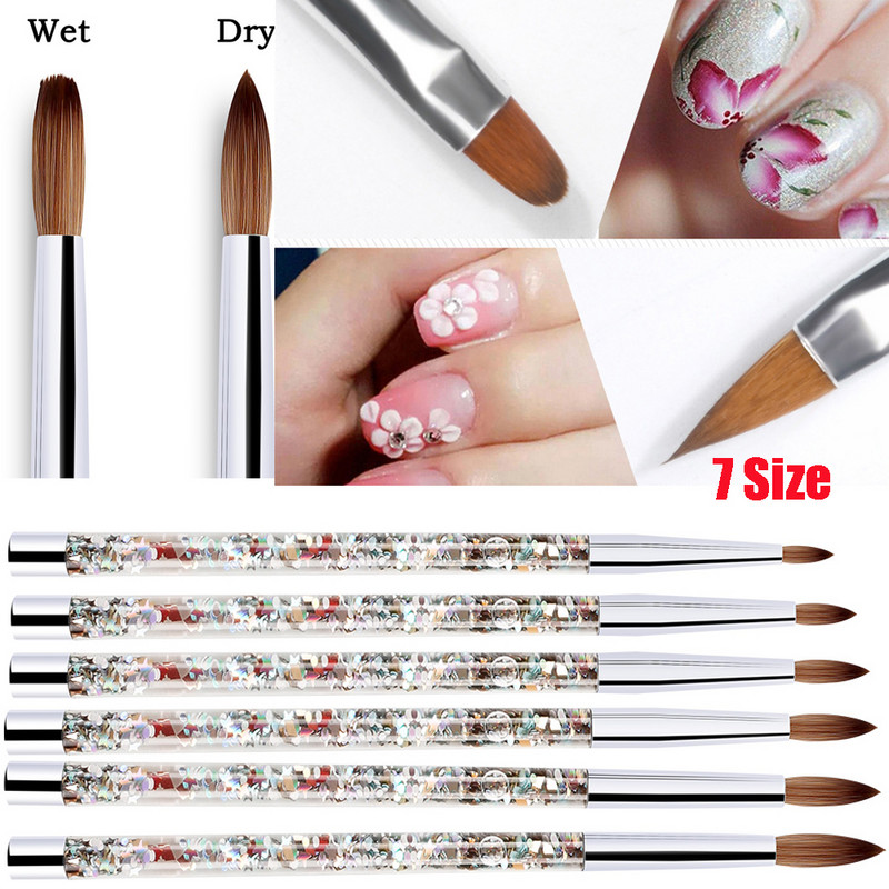 7 dimensiuni din nailon, gel UV, căptușeală, pix, perie de desen acrilic, pentru unghii, mâner cu sclipici lichid, instrument pentru arta unghiilor, vopsea pentru manichiură