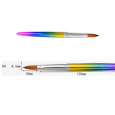 Perie de unghii acrilice Kolinsky Sable pentru manichiură cu gel UV, mâner plat din lemn, perii pentru constructor, stilou cu sclipici lichid, unelte pentru unghii