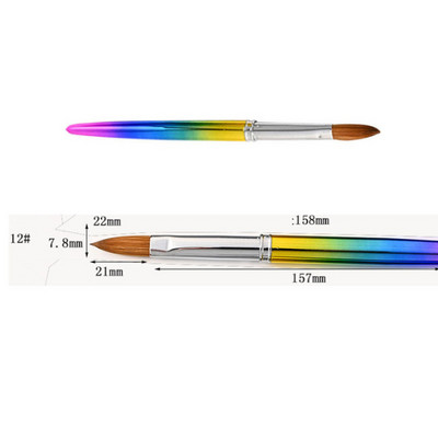 Perie de unghii acrilice Kolinsky Sable pentru manichiură cu gel UV, mâner plat din lemn, perii pentru constructor, stilou cu sclipici lichid, unelte pentru unghii
