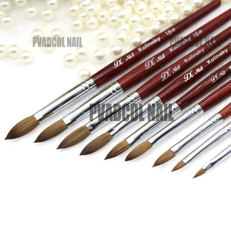 Perie de unghii acrilice Kolinsky Sable pentru manichiură cu gel UV, mâner plat din lemn, perii pentru constructor, stilou cu sclipici lichid, unelte pentru unghii