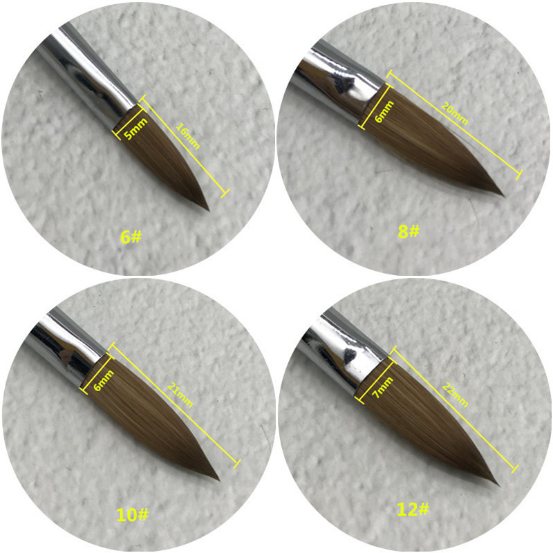 Perie de unghii acrilice Kolinsky Sable pentru manichiură cu gel UV, mâner plat din lemn, perii pentru constructor, stilou cu sclipici lichid, unelte pentru unghii