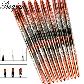 BQAN Нови 10 бр. Четка за нокти с дръжка от розово злато UV Gel Liner Painting Pen Акрилна четка за рисуване за нокти Инструмент за нокти Писалка за нокти