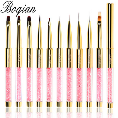 BQAN Nou 10 buc Perie pentru unghii cu mâner din aur roz UV Gel Liner Pen pentru pictura Penie acrilice pentru desen pentru unghii Instrument pentru unghii Pix pentru unghii