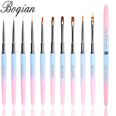 BQAN Nou 10 buc Perie pentru unghii cu mâner din aur roz UV Gel Liner Pen pentru pictura Penie acrilice pentru desen pentru unghii Instrument pentru unghii Pix pentru unghii