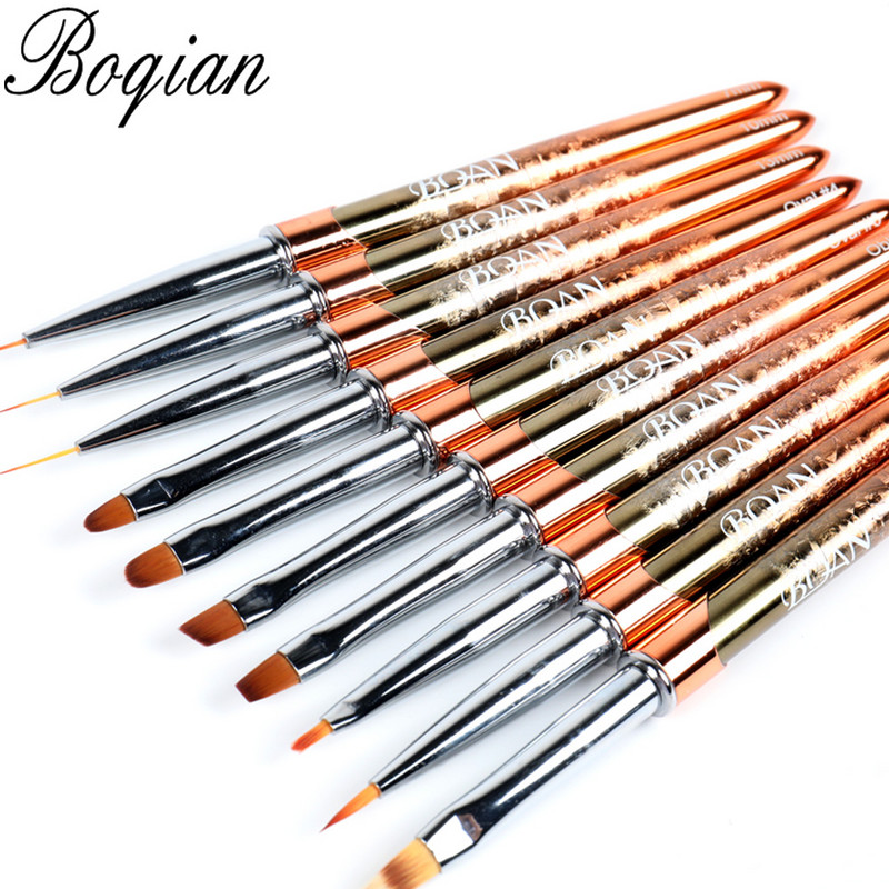 BQAN Nou 10 buc Perie pentru unghii cu mâner din aur roz UV Gel Liner Pen pentru pictura Penie acrilice pentru desen pentru unghii Instrument pentru unghii Pix pentru unghii