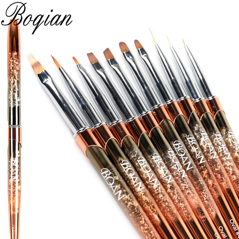 BQAN Nou 10 buc Perie pentru unghii cu mâner din aur roz UV Gel Liner Pen pentru pictura Penie acrilice pentru desen pentru unghii Instrument pentru unghii Pix pentru unghii