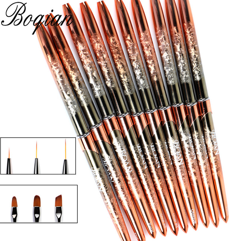 BQAN Nou 10 buc Perie pentru unghii cu mâner din aur roz UV Gel Liner Pen pentru pictura Penie acrilice pentru desen pentru unghii Instrument pentru unghii Pix pentru unghii