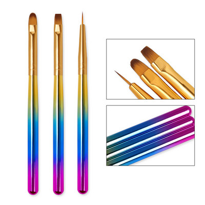 3 gab./Komplekts Nails Art Brush Akrila pūderis, šķidrais pulveris, grebšanas UV gēla otiņa manikīra gaismas terapijas neilona krāsota aksesuāru rīks