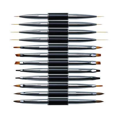 12 Stil Dual End Nail Art Dungi Liner Liner DIY Pensule pentru pictură Pudră lichidă UV GEL Extensie Builder Pix francez pentru desen