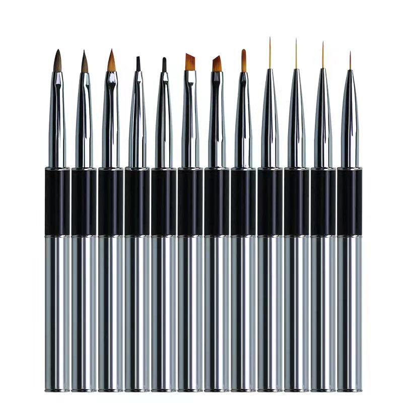 12 Stil Dual End Nail Art Dungi Liner Liner DIY Pensule pentru pictură Pudră lichidă UV GEL Extensie Builder Pix francez pentru desen
