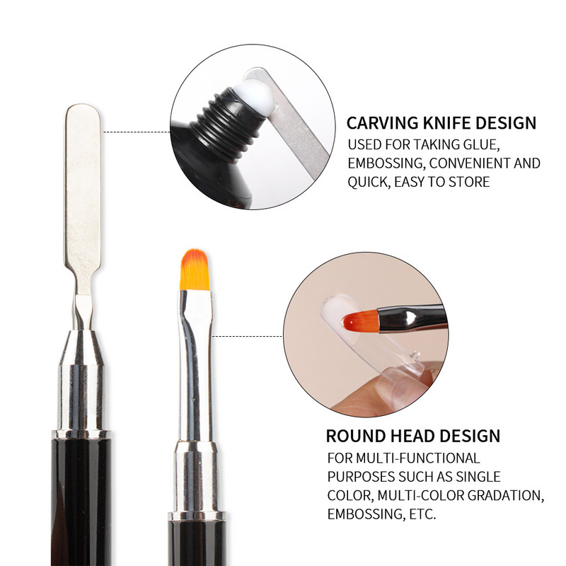 3 db kétvégű Nail Art akril UV gél hosszabbító építő virágfestő toll ecset UV gél eltávolító spatula bot manikűr eszköz