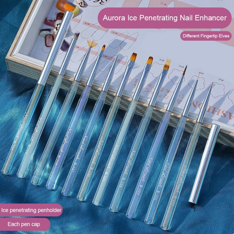 1PC Nail Art Dotting Pen Акрилна линия за рисуване Четка за цветя Rhinestone Crystal UV Gel Painting Инструмент за маникюр Четка за красота