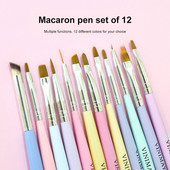 12 db-os köröm Macaron ecsetkészlet Crystal Design Festés Rajz Virágok Vékony vonalak Barkácsolás Finom részletek UV Nail Art eszközkészlet