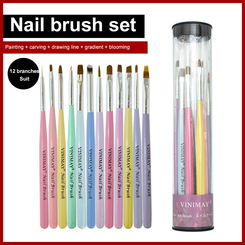 12 db-os köröm Macaron ecsetkészlet Crystal Design Festés Rajz Virágok Vékony vonalak Barkácsolás Finom részletek UV Nail Art eszközkészlet