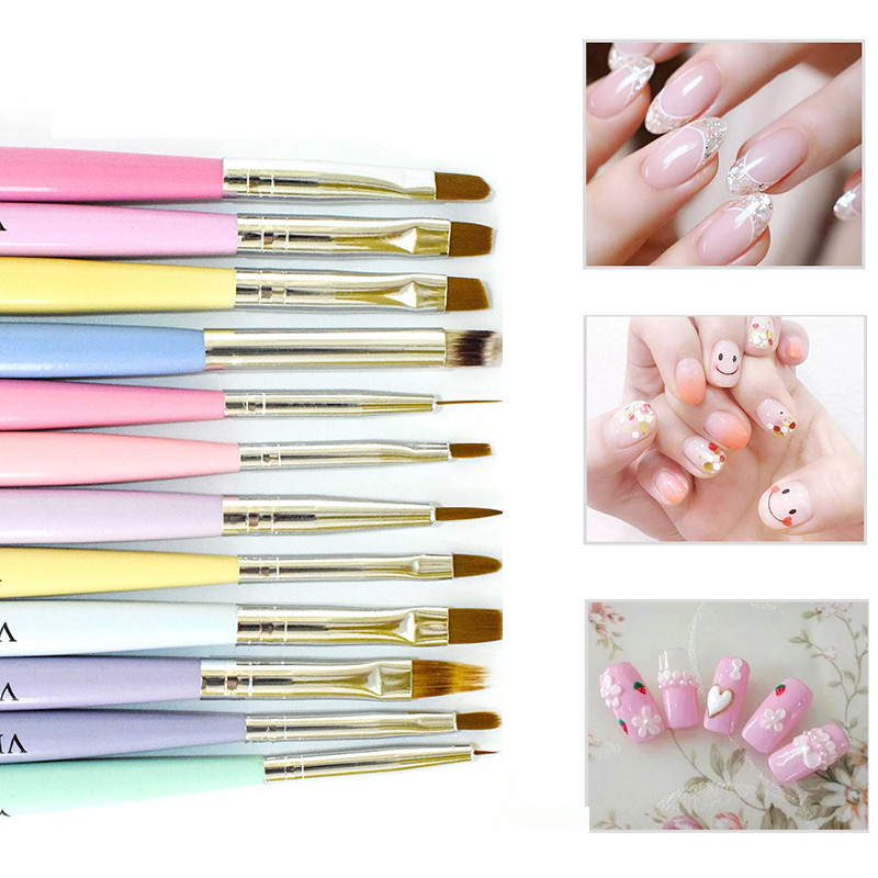 12 db-os köröm Macaron ecsetkészlet Crystal Design Festés Rajz Virágok Vékony vonalak Barkácsolás Finom részletek UV Nail Art eszközkészlet