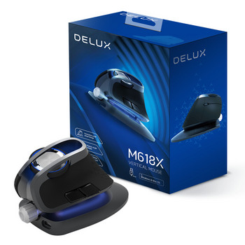 Delux M618X Ρυθμιζόμενη γωνία Ασύρματο κάθετο ποντίκι Bluetooth 3.0 4.0+2.4GHz Εργονομικά επαναφορτιζόμενα ποντίκια για 4 συσκευές Windows