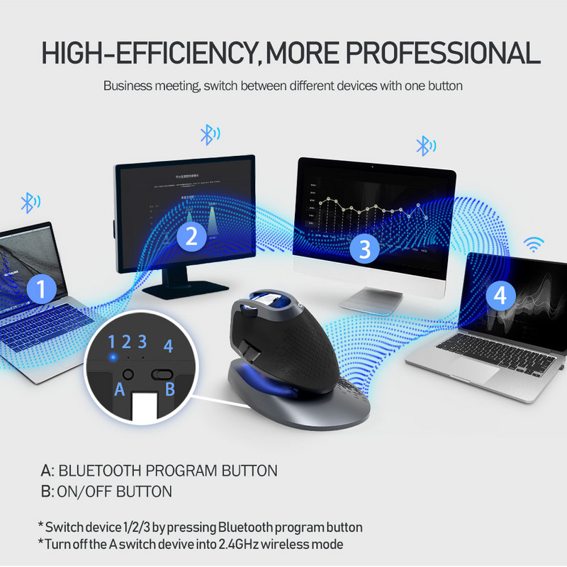 Delux M618X bežični okomiti miš s podesivim kutom Bluetooth 3.0 4.0+2.4GHz Ergonomski punjivi miševi za 4 Windows uređaja