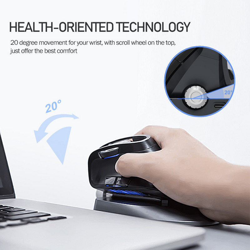 Delux M618X bežični okomiti miš s podesivim kutom Bluetooth 3.0 4.0+2.4GHz Ergonomski punjivi miševi za 4 Windows uređaja