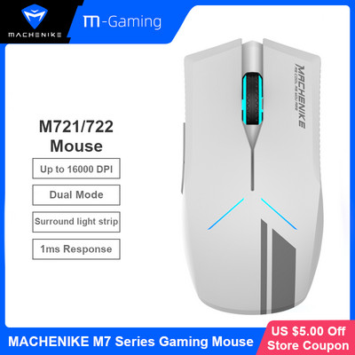 Mouse de gaming Machenike M7 16000 DPI Mouse fără fir pentru jocuri pentru computer, programabil, reîncărcabil, iluminare din fundal RGB, 95 g, mouse cu mod dublu
