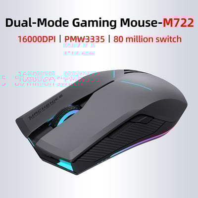 Mouse de gaming Machenike M7 16000 DPI Mouse fără fir pentru jocuri pentru computer, programabil, reîncărcabil, iluminare din fundal RGB, 95 g, mouse cu mod dublu